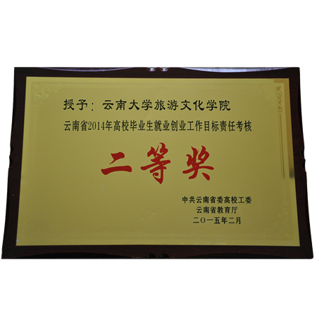 云南省2014年高校毕业生就业创业工作目标责任考核（二等奖）